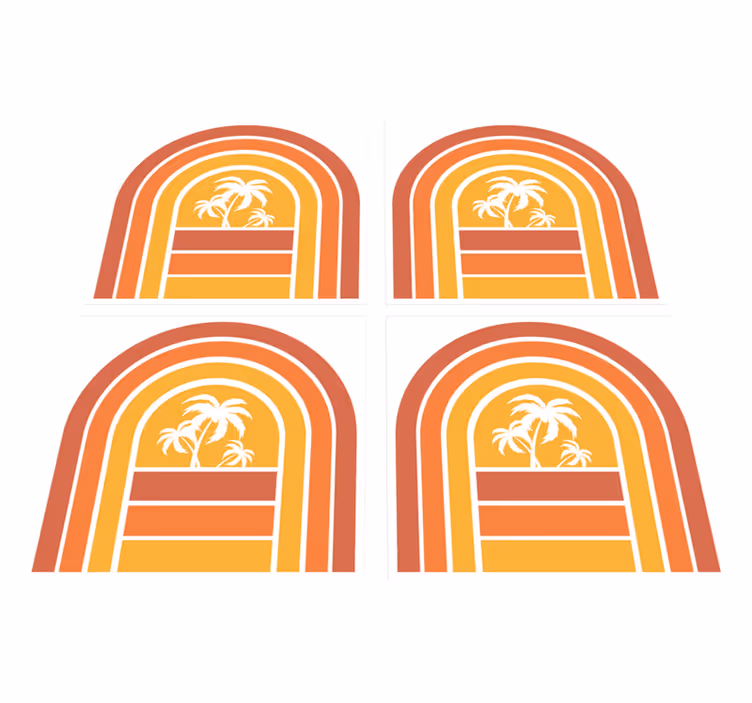 Vinylmatta natur retro solnedgång och palmer - Tenstickers