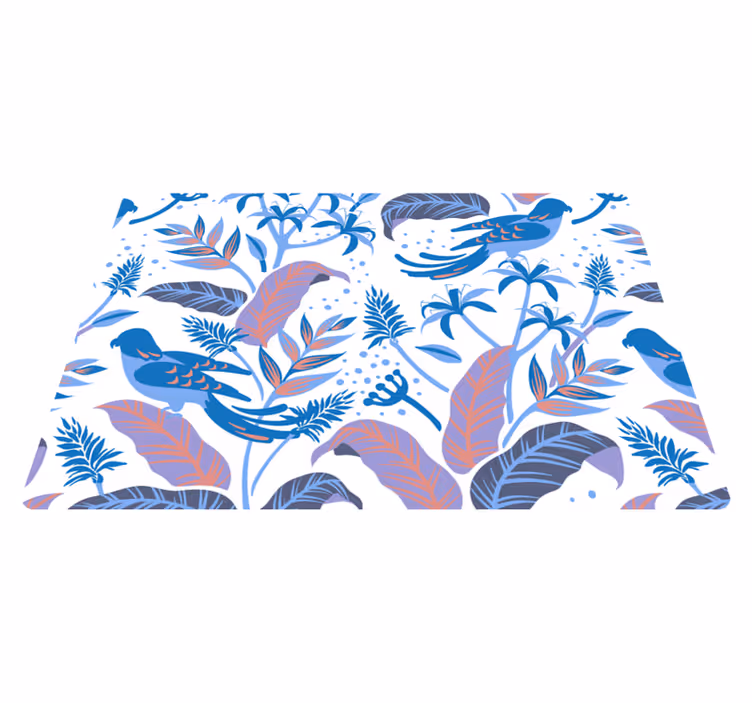 Vinylmatta natur med blåa och rosa fåglar på blad - Tenstickers