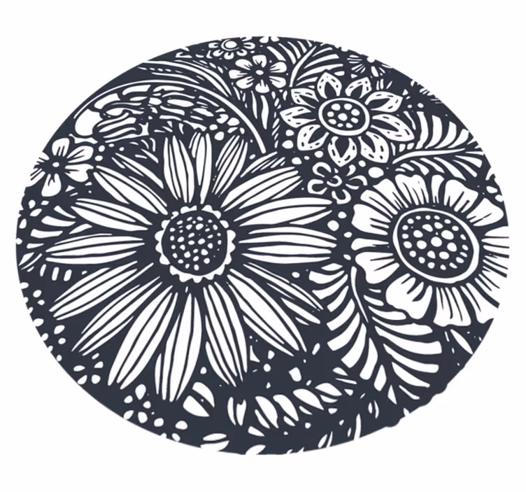 Vinylmatta natur med blommönster cirkel - Tenstickers
