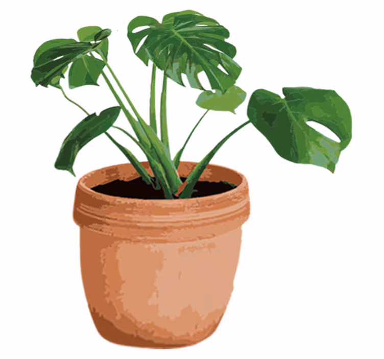 Vinylmatta blommor och växter enkel monstera kruka - Tenstickers