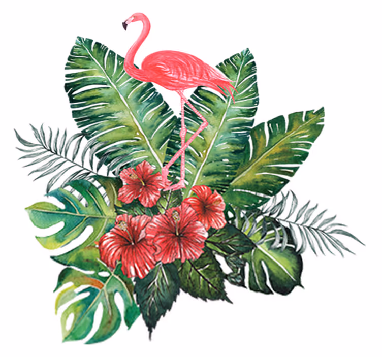 Vinylmatta blommor och växter stor tropisk flamingo - Tenstickers