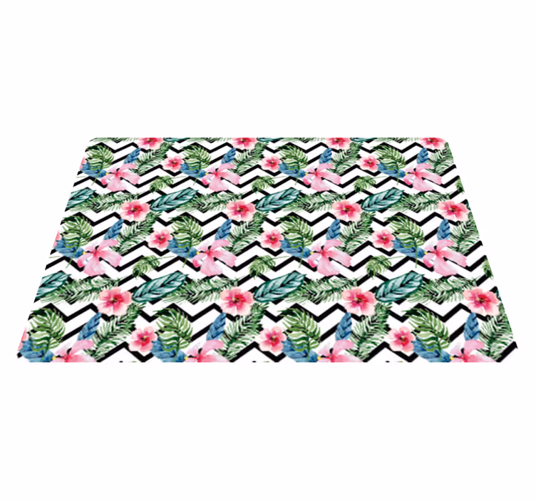 Vinylmatta blommor och växter med zigzag tropiska linjer - Tenstickers