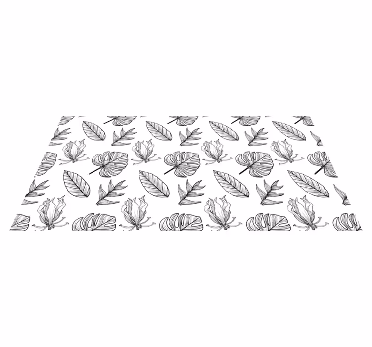 Vinylmatta blommor och växter monokromatiska blad - Tenstickers