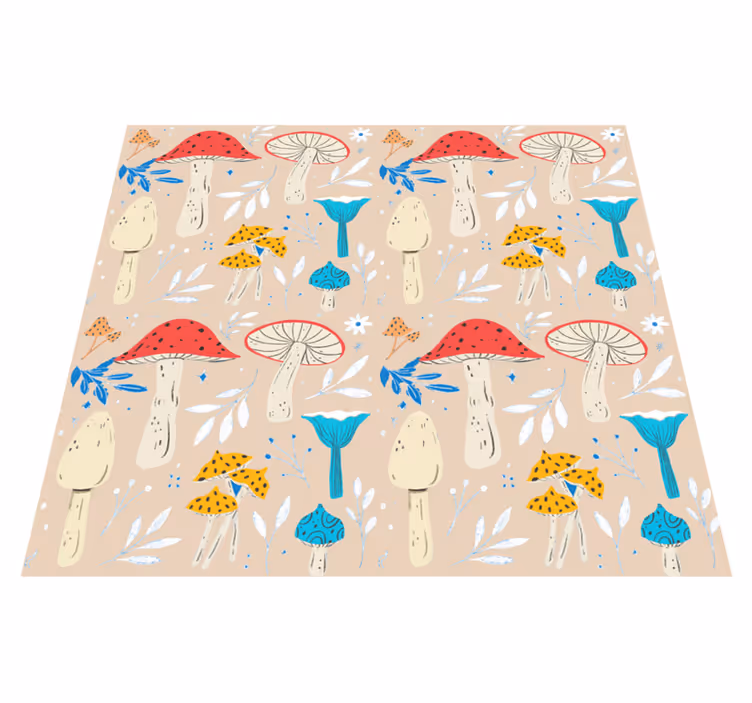 Vinylmatta blommor och växter klassiska svampar beige - Tenstickers