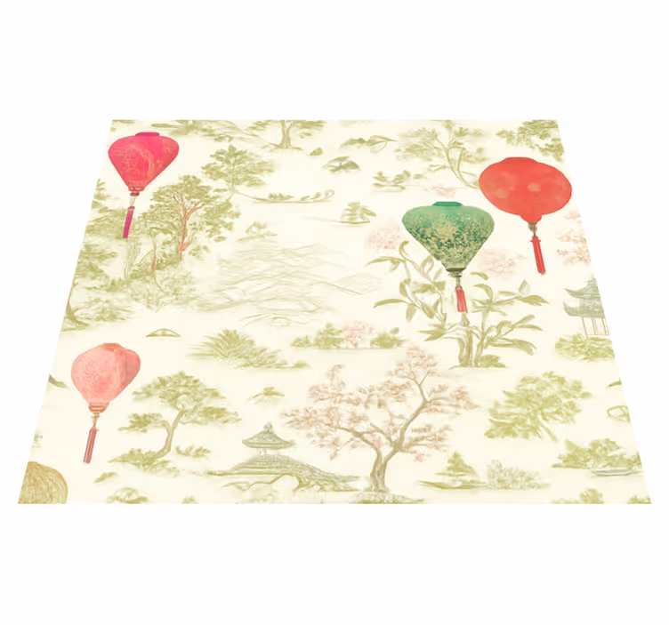 Vinylmatta sovrum oriental chinoiserie landskap - Tenstickers