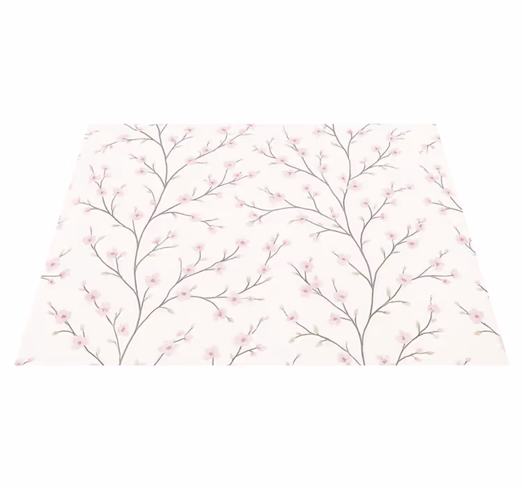 Vinylmatta sovrum grått träd med rosa blommor - Tenstickers