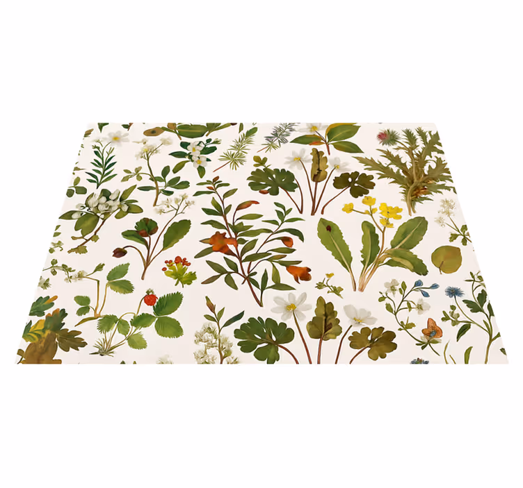 Vinylmatta sovrum botanisk design med vit bakgrund - Tenstickers