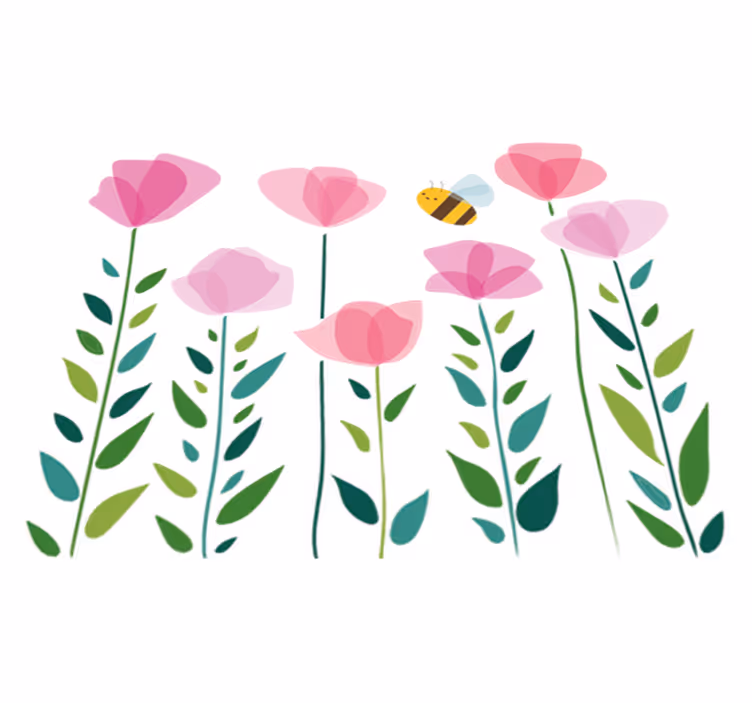 Vinylmatta barn rosa blommor och bi - Tenstickers