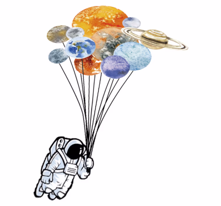 Vinylmatta barn astronaut med färgglada ballonger - Tenstickers