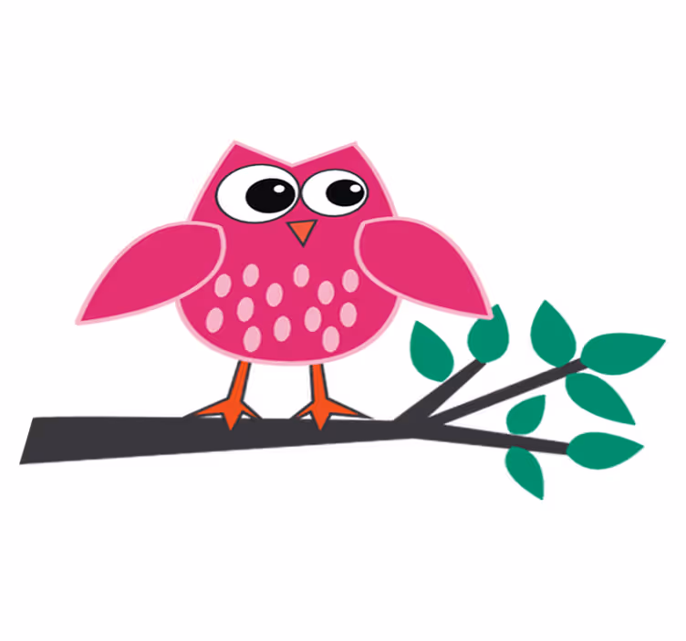 Vinylmatta barn rosa uggla på en gren - Tenstickers