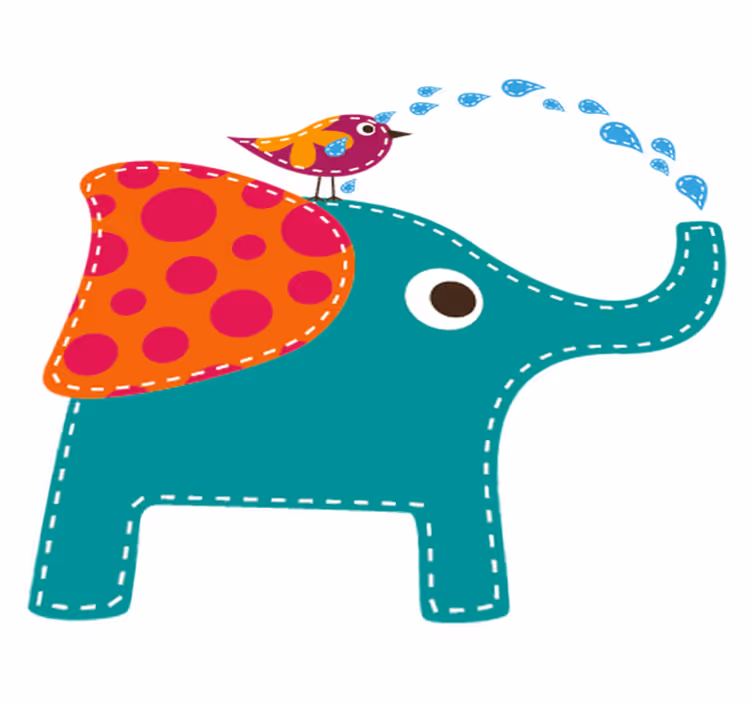 Vinylmatta barn elefant som duschar fågel - Tenstickers