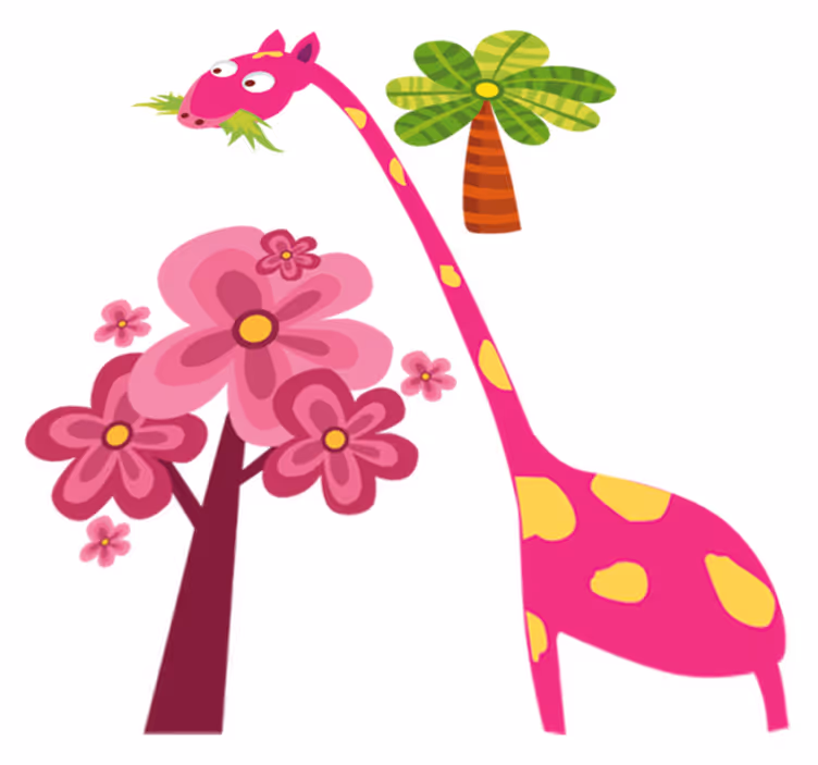 Vinylmatta barn rosa giraff som äter - Tenstickers