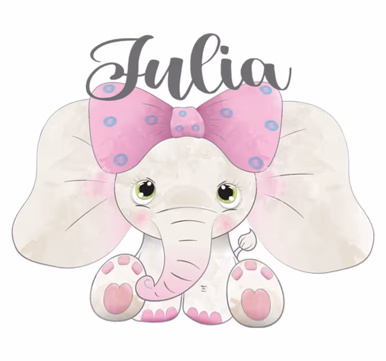 Vinylmatta barn elefant med baby och namn - Tenstickers
