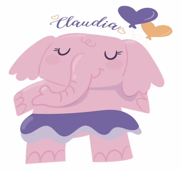 Vinylmatta barn rosa elefant med namn - Tenstickers
