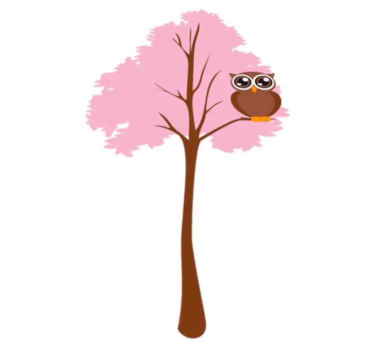 Vinylmatta barn rosa träd med uggla - Tenstickers