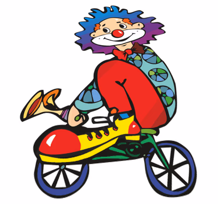 Vinylmatta barn clown på cykel - Tenstickers