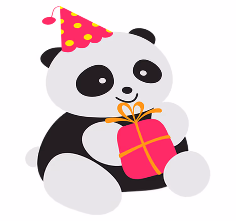 Vinylmatta barn baby panda med present - Tenstickers
