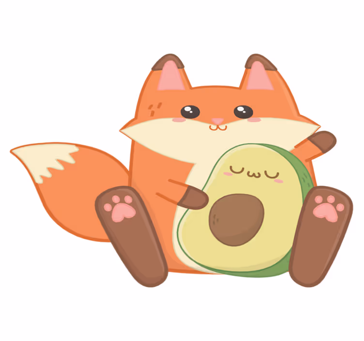 Vinylmatta barn kawaii räv med avokado - Tenstickers