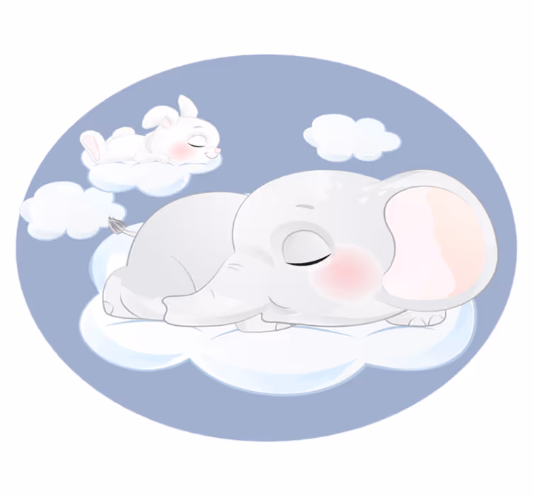 Vinylmatta barn elefant och kanin som sover på moln - Tenstickers