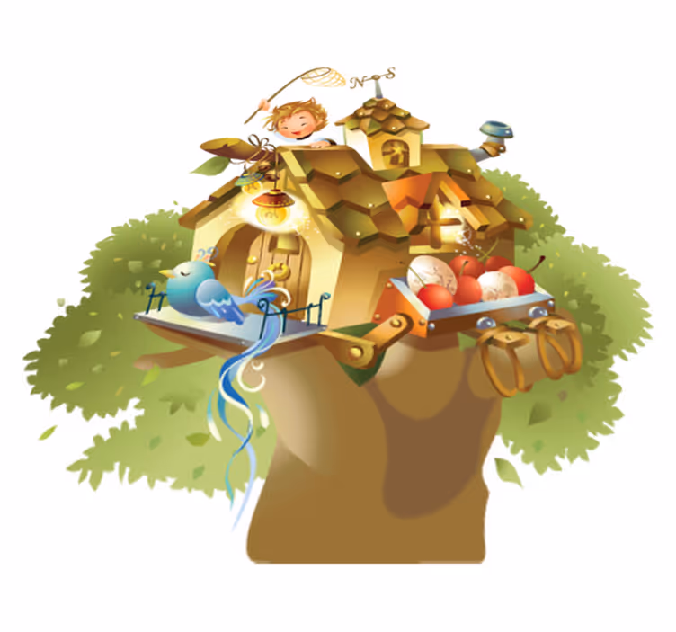 Vinylmatta spel barnillustration hus träd - Tenstickers