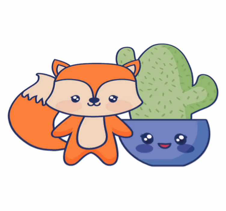 Vinylmatta barn anime kaktus och räv - Tenstickers