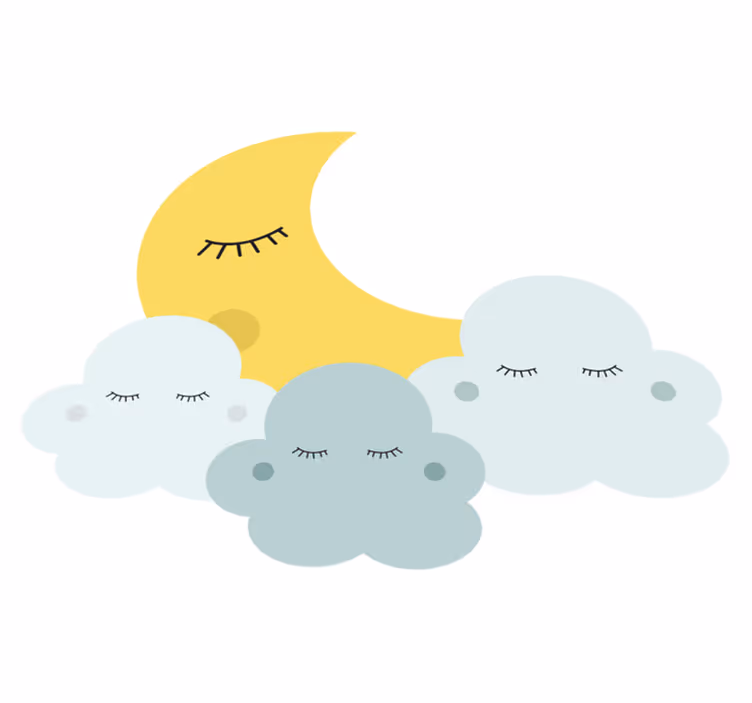 Vinylmatta barn glad måne och moln som sover - Tenstickers