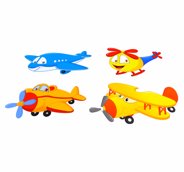 Vinylmatta barn med flygplan och helikoptrar med ansikten - Tenstickers
