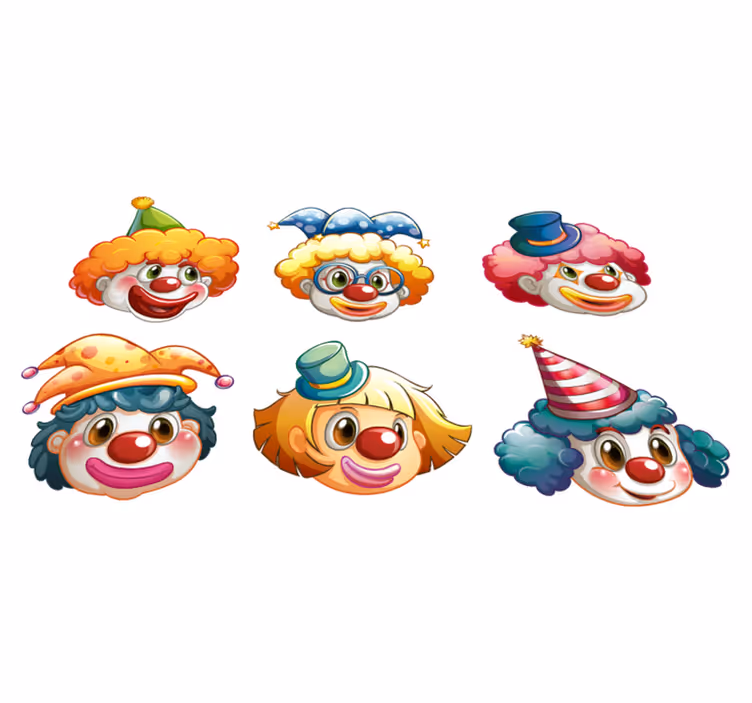 Vinylmatta barn färgglada clownansikten - Tenstickers