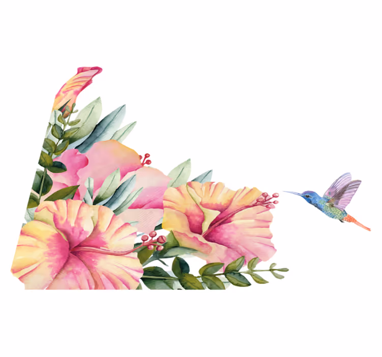 Vinylmatta badrum blommor med kolibri - Tenstickers