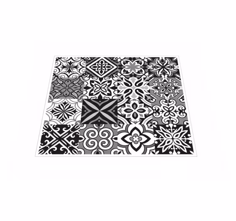 Vinylmatta kök stark svart kontrastgeometri - Tenstickers
