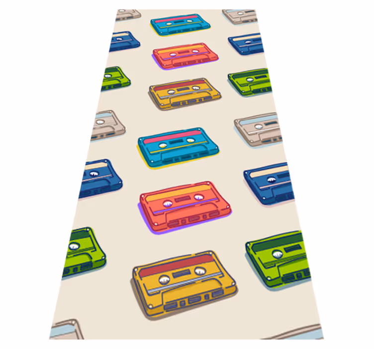 Vinylmatta sovrum retro flerfärgad kassettband mönster - Tenstickers