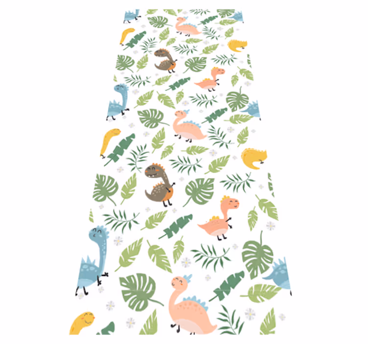 Vinylmatta sovrum pastellfärgad skog med dinosaurer - Tenstickers