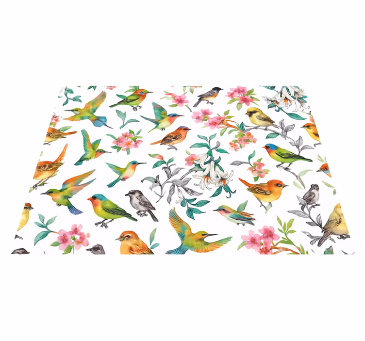 Vinylmatta sovrum färgglad natur med fåglar - Tenstickers