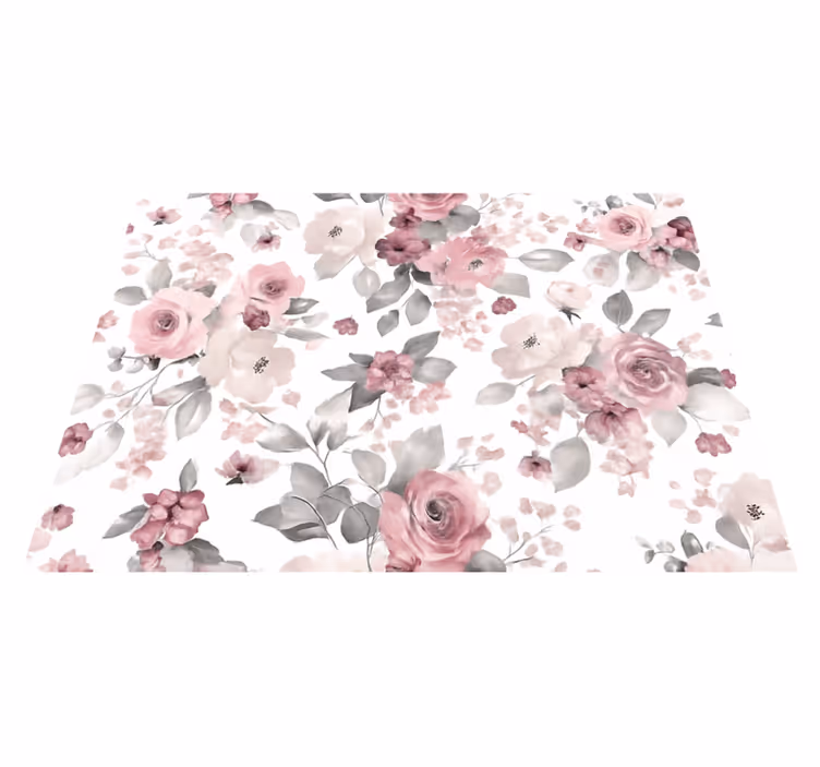 Vinylmatta sovrum grå delikat blomsterdesign - Tenstickers