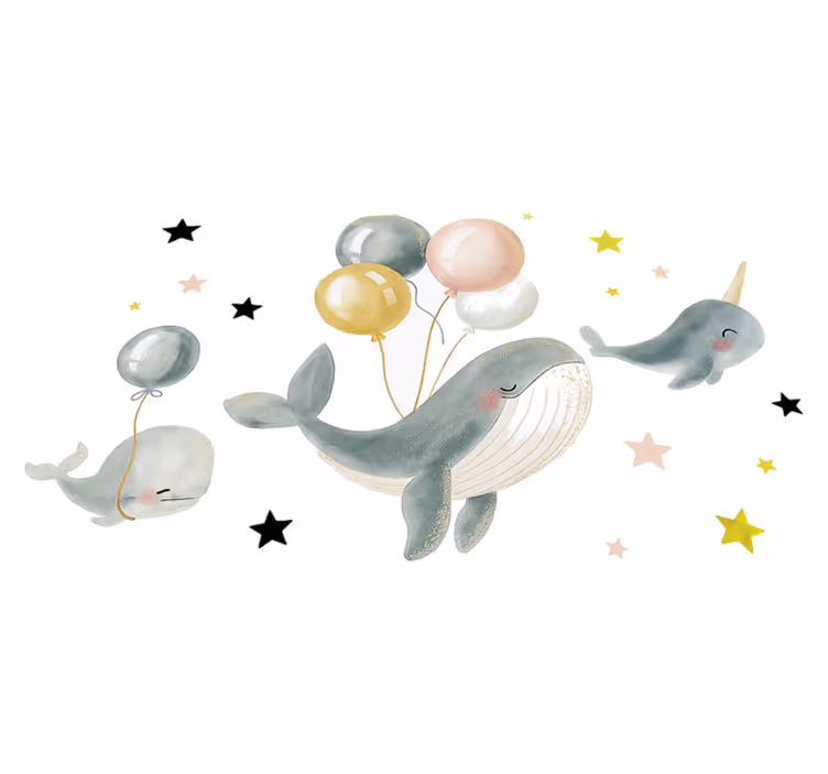 Glada valar med ballonger vinylmatta sovrum - Tenstickers