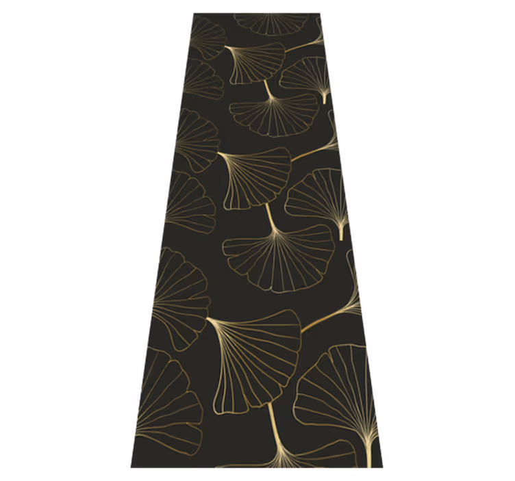 Vinylmatta studera ginkgo blad kol svart guld - Tenstickers