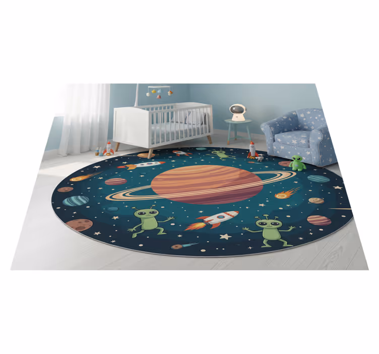 Rolig planet med roliga utomjordingar vinylmatta sovrum - Tenstickers