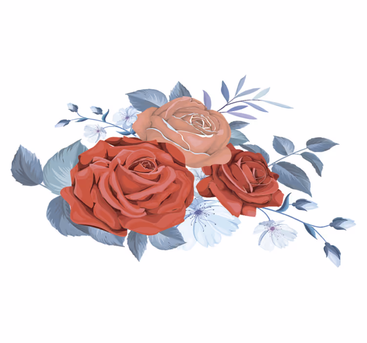 Blå bukett blommor vinylmatta sovrum - Tenstickers