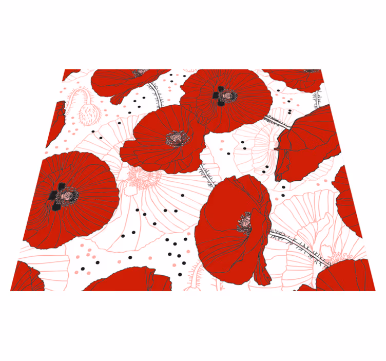 Vinylmatta natur med ritning och röda blommor - Tenstickers