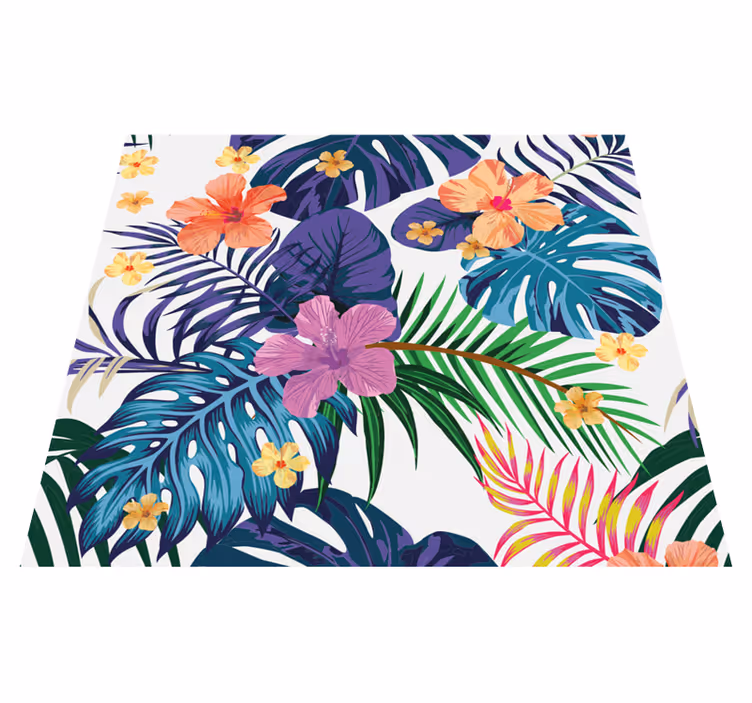 Vinylmatta natur med färgglada hawaiianska blommor - Tenstickers