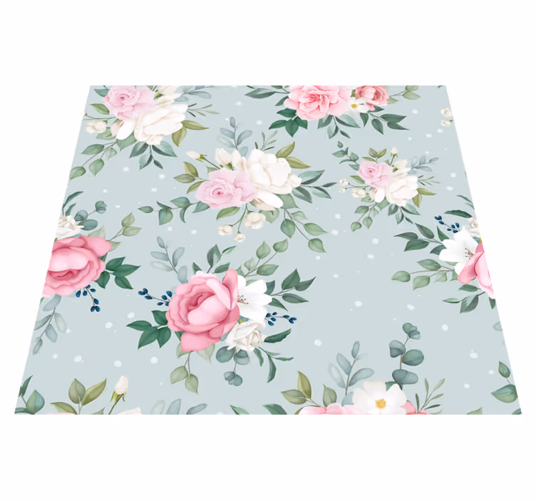 Blå och rosa blommor vinylmatta natur - Tenstickers