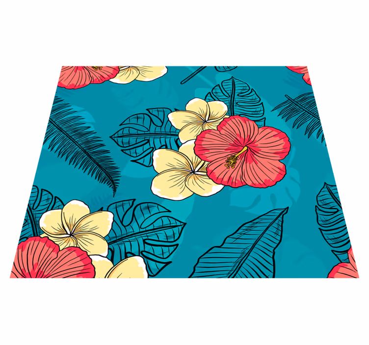 Vinylmatta natur med hawaiianska blommor - Tenstickers