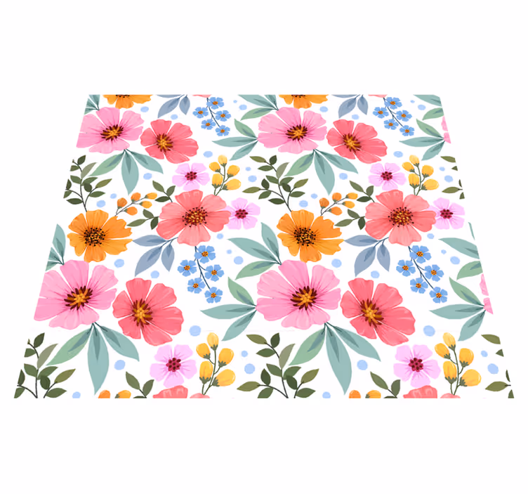 Vinylmatta natur färgglada blommor med vit bakgrund - Tenstickers
