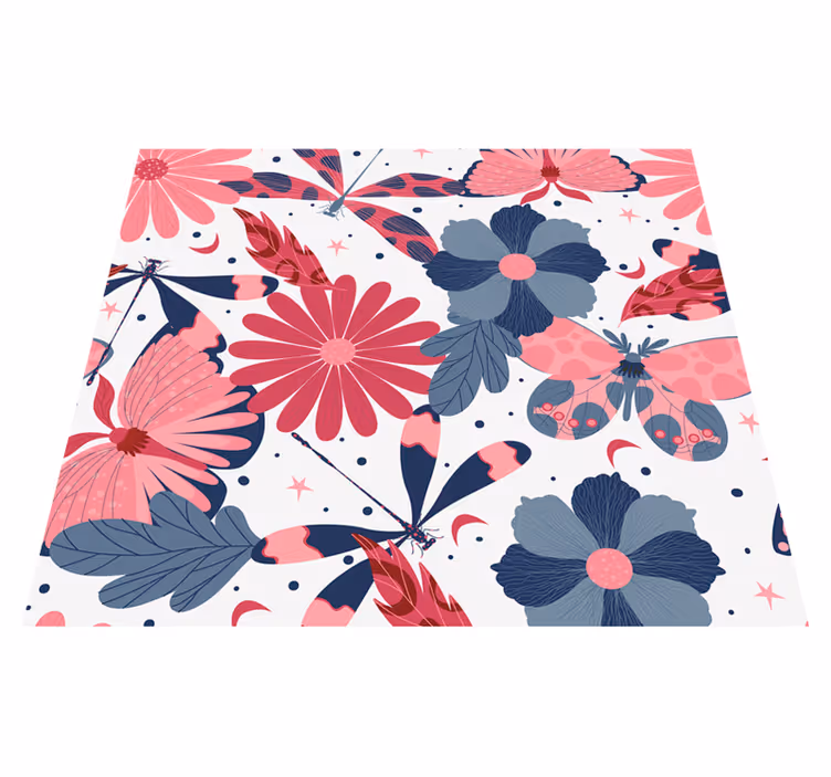 Vinylmatta natur med blommönster av fjärilar - Tenstickers