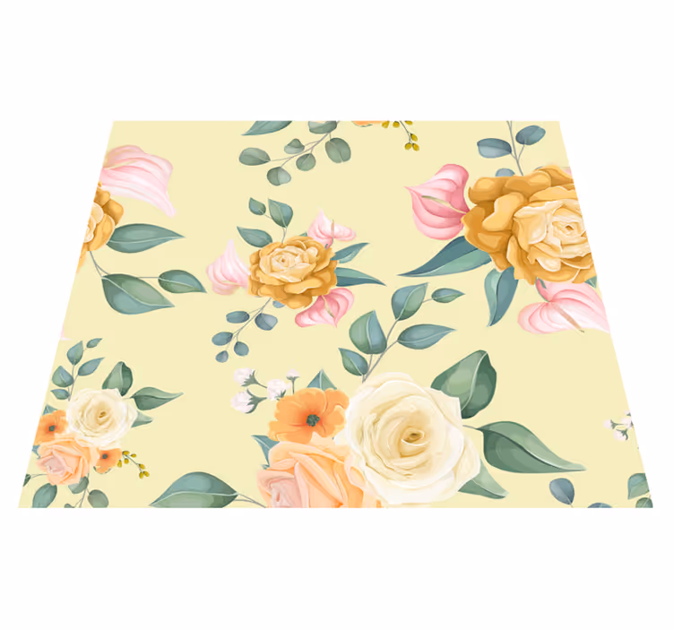 Vinylmatta natur gula rosor vintage stil - Tenstickers