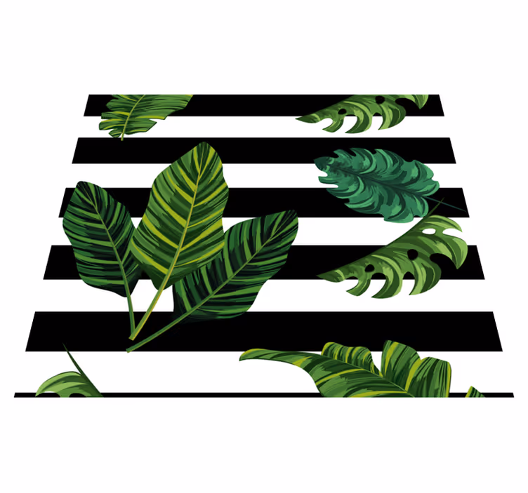 Vinylmatta natur med tropiska blad och geometriska figurer - Tenstickers