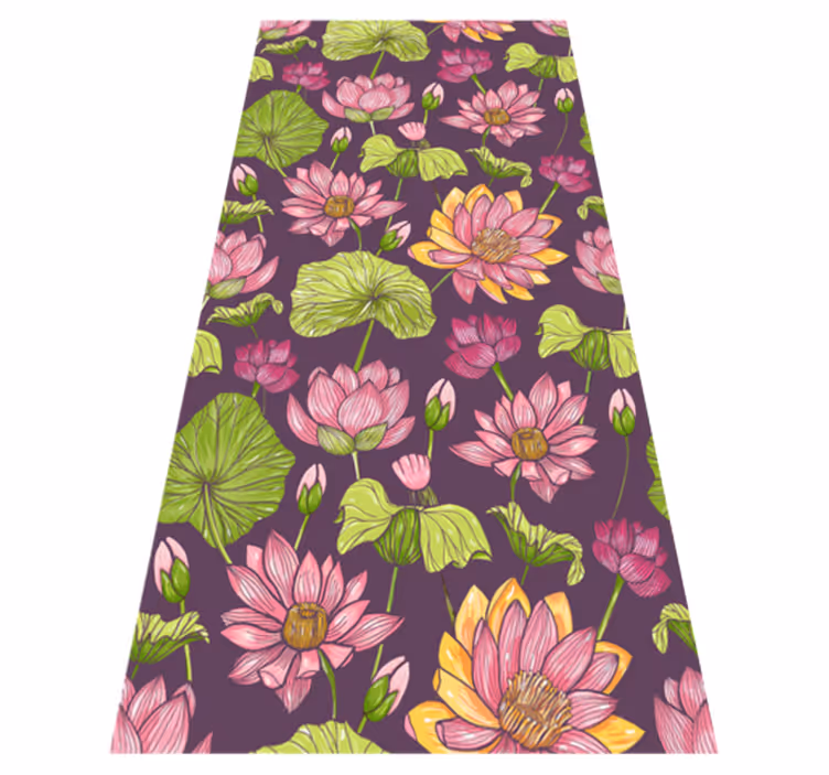 Vinylmatta natur lotusblad och blommor - Tenstickers