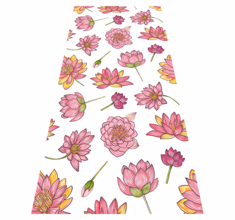 Vinylmatta natur med rosa lotusblommor - Tenstickers