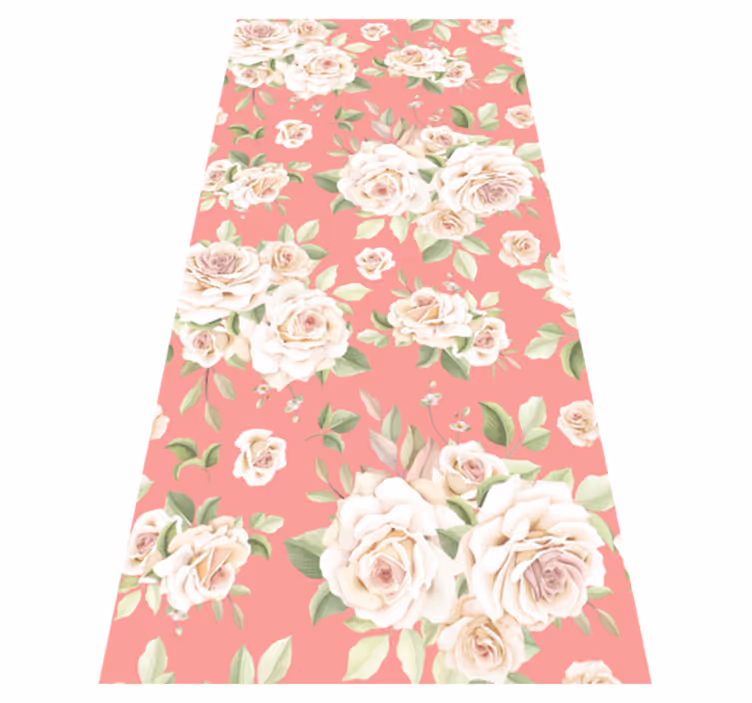 Vinylmatta natur med vintage rosa rosor på vit bakgrund - Tenstickers
