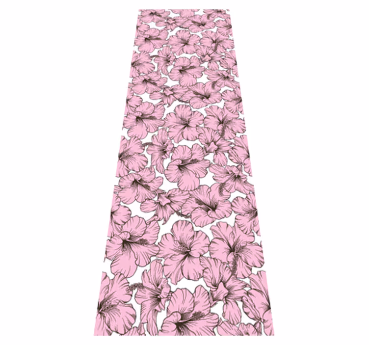 Vinylmatta natur med rosa hibiskusmönster - Tenstickers